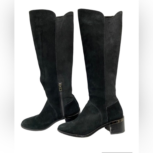 Coach Black Suede Leather Staple Tall Tank Boots size 5.5 Fall Winter Neutral - Picture 1 of 16